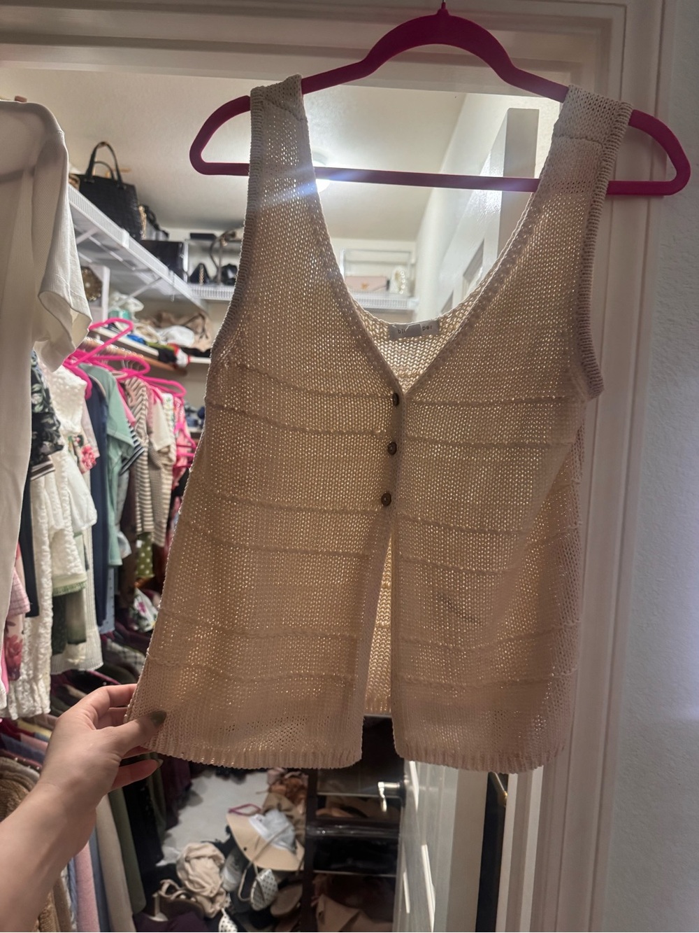 Cream Knit Button-Front Women's Tank Top